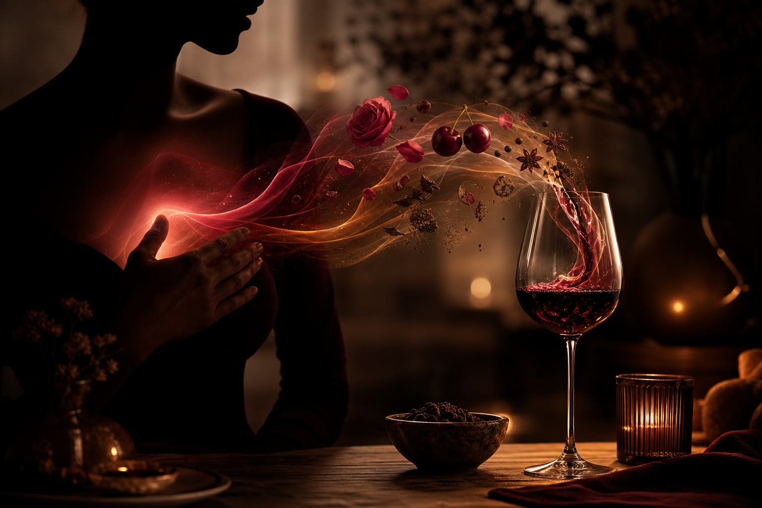 A person's feeling becoming the aroma and character of a glass of wine