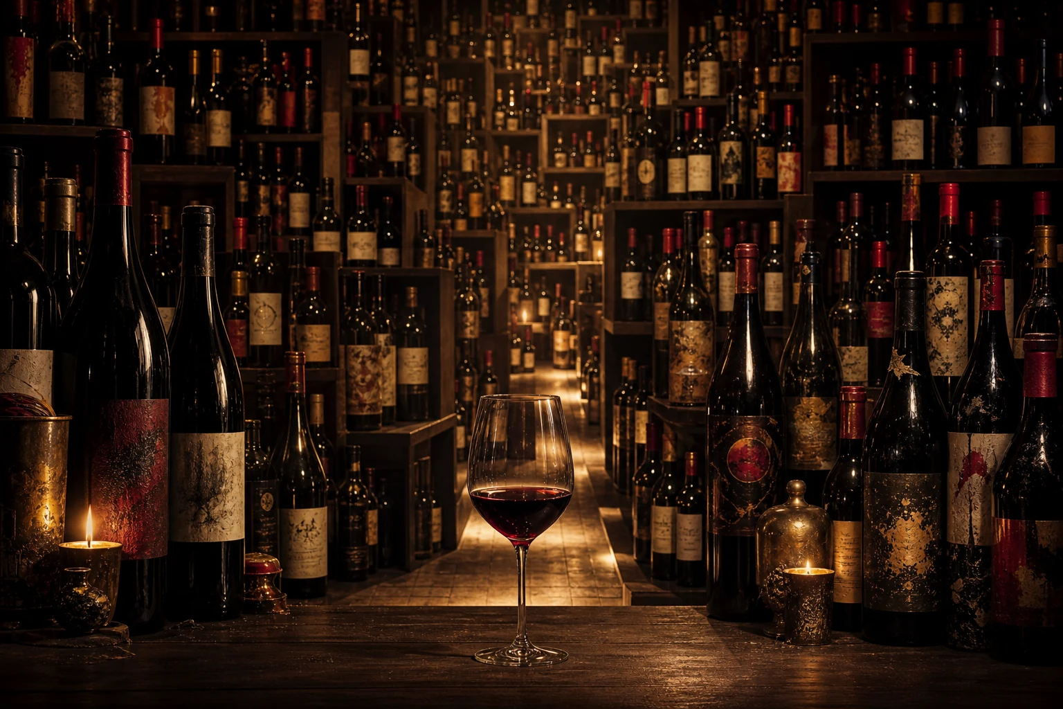 Wine bottles lining the shelves of a wine shop